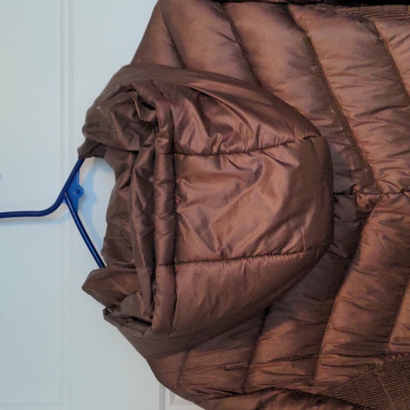 Lane Bryant Bronze Puffer Jacket Hooded Chevron Quilted Coat Size 14/16 - Picture 8 of 8
